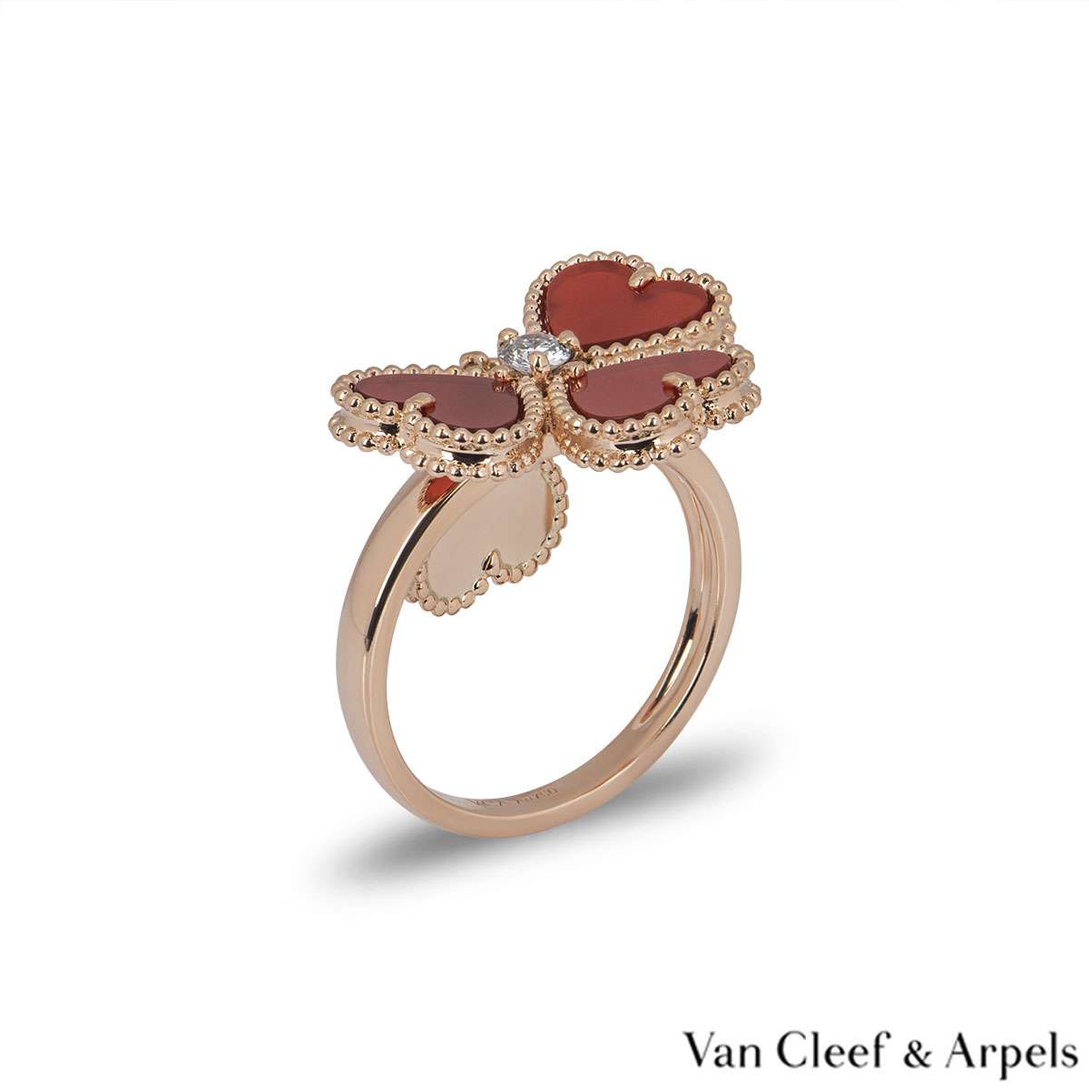 Van Cleef Arpels New Alhambra Diamond Ring 18K Rose Gold 5.5 Box/Papers ARN9ZT51